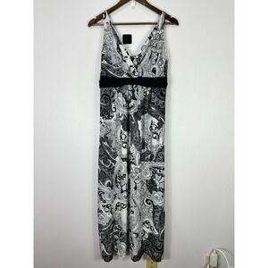 Soma Intimates Maxi Dress Womens Large Black White Paisley Boho Lounge Resort